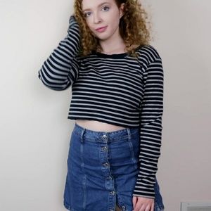 Striped, long sleeve crop top | 100% cotton